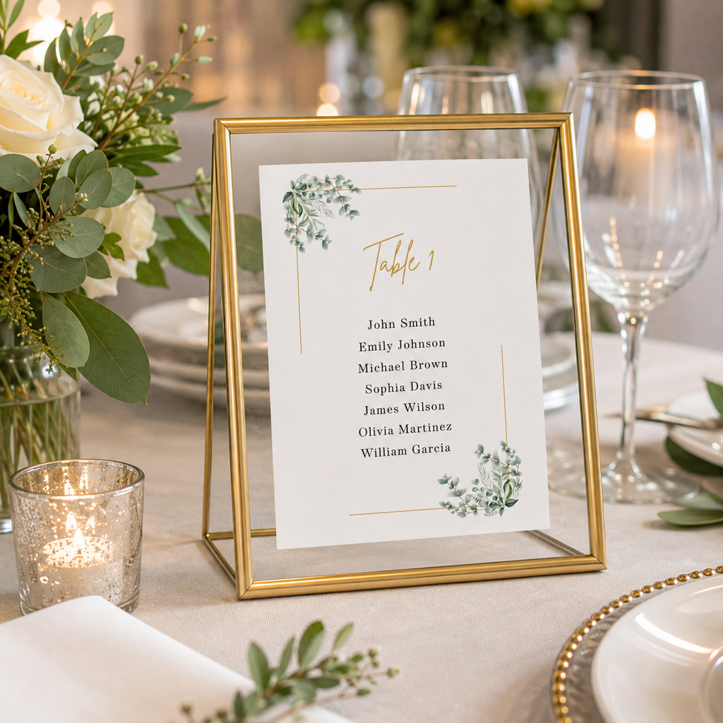 Table Seating Sign 50th Anniversary Gold Green
