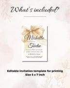 Gold Sheer Bow Birthday Party Invitation