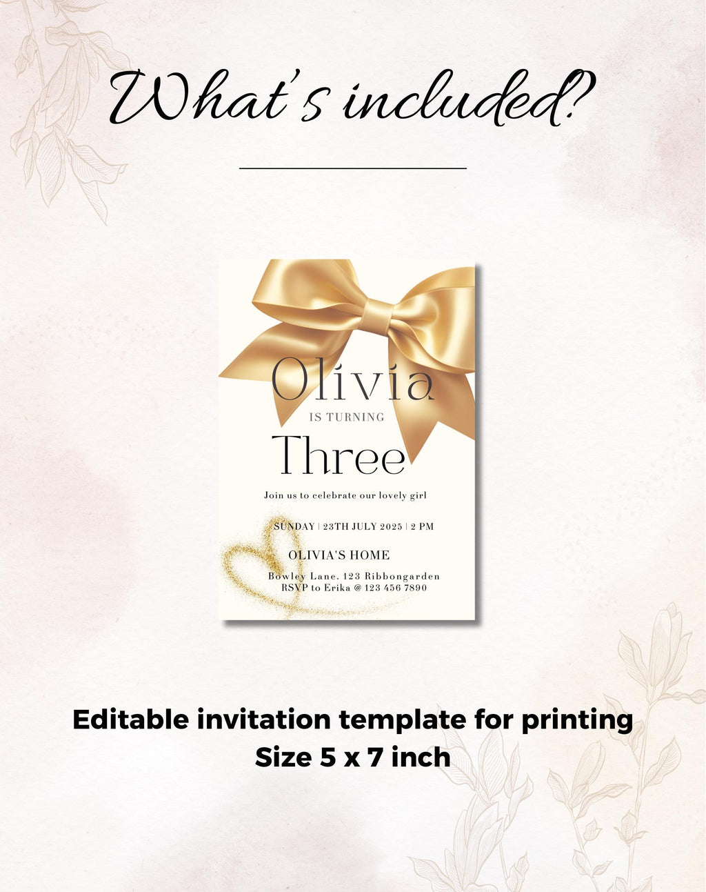Gold Bow Birthday Invitation