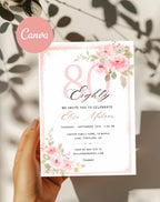 80th Birthday Invitation Pink Floral Elegant Invitation