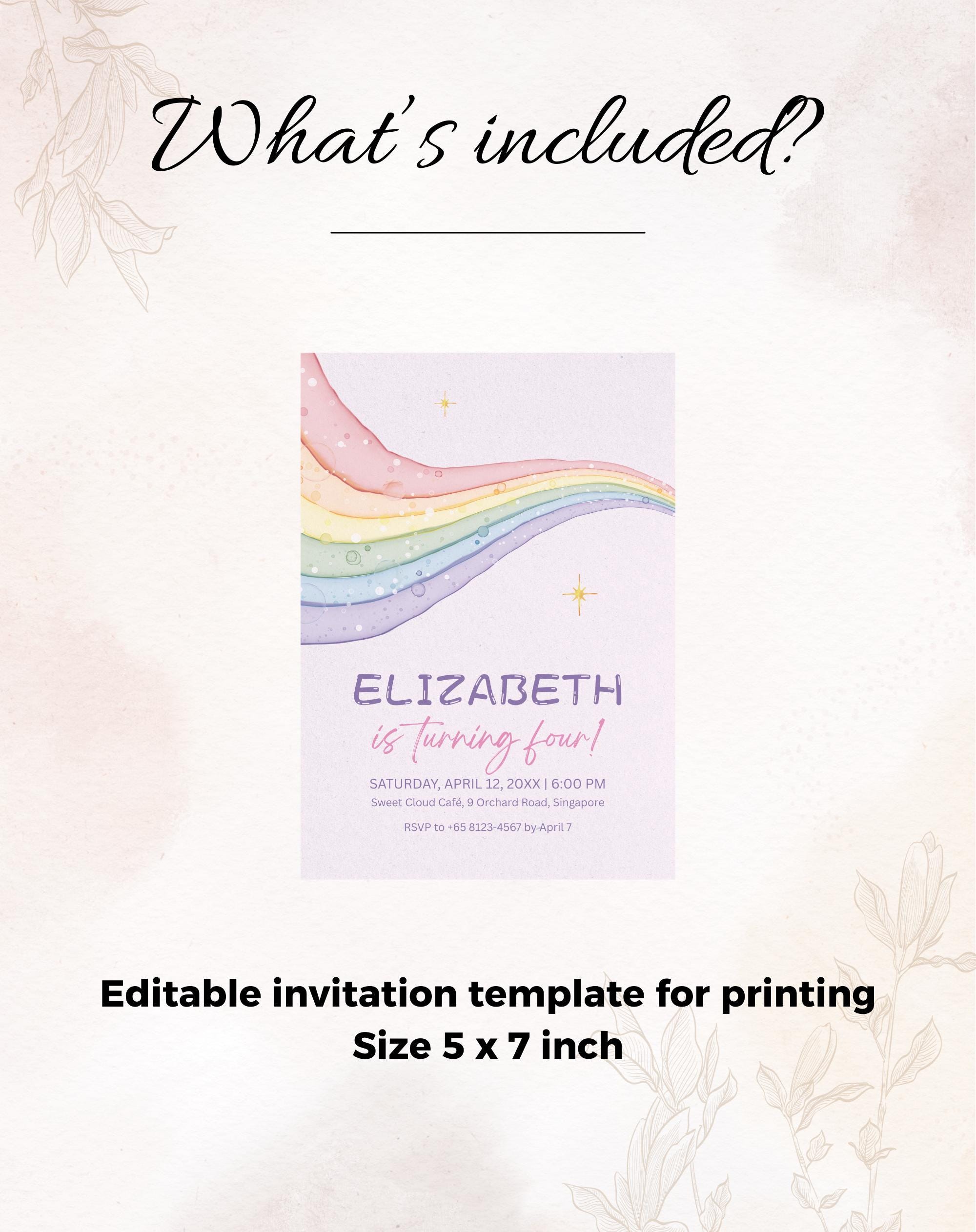Rainbow Pastel Glitter Birthday Invitation