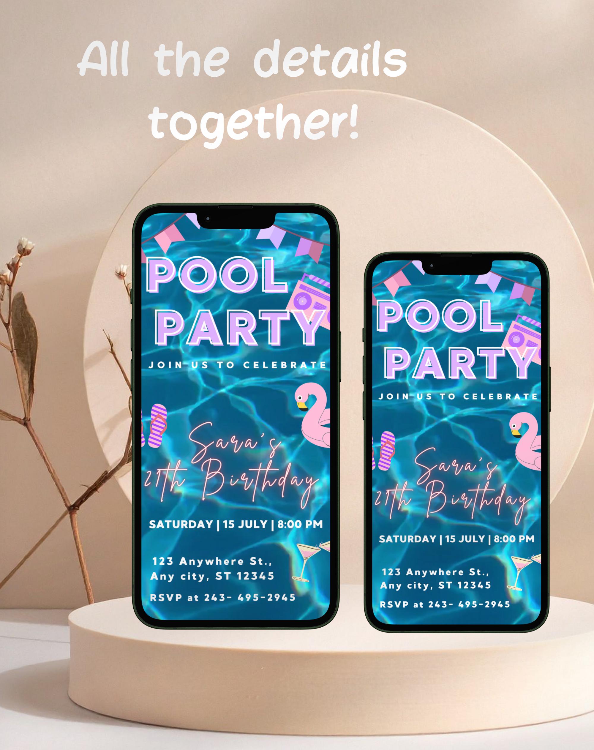 Pastel Neon Pool Party Birthday Invitation (E-vite)
