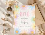 Pastel Floral Daisy First Birthday Invitation