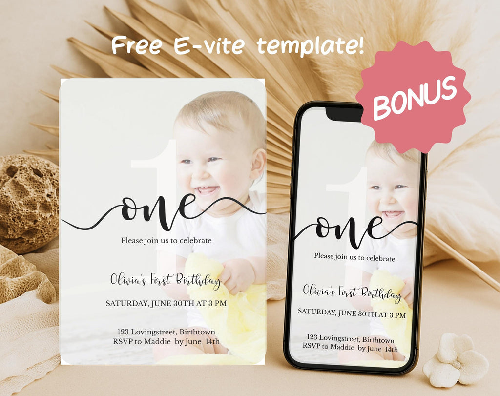 Minimal Photo First Birthday Invitation