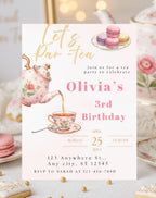 Tea Party Gold/Pink Birthday Invitation