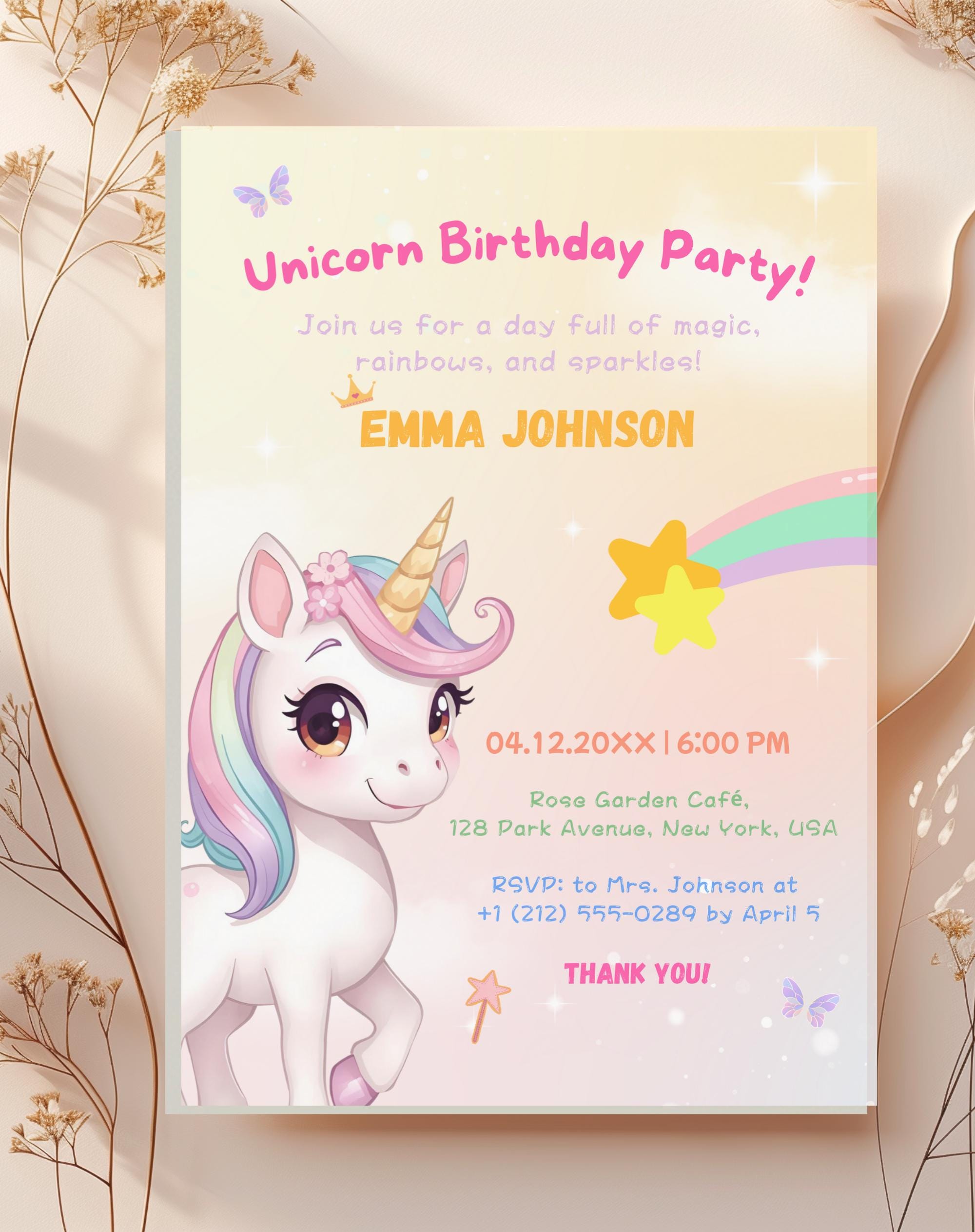 Unicorn Multicolor Birthday Invitation