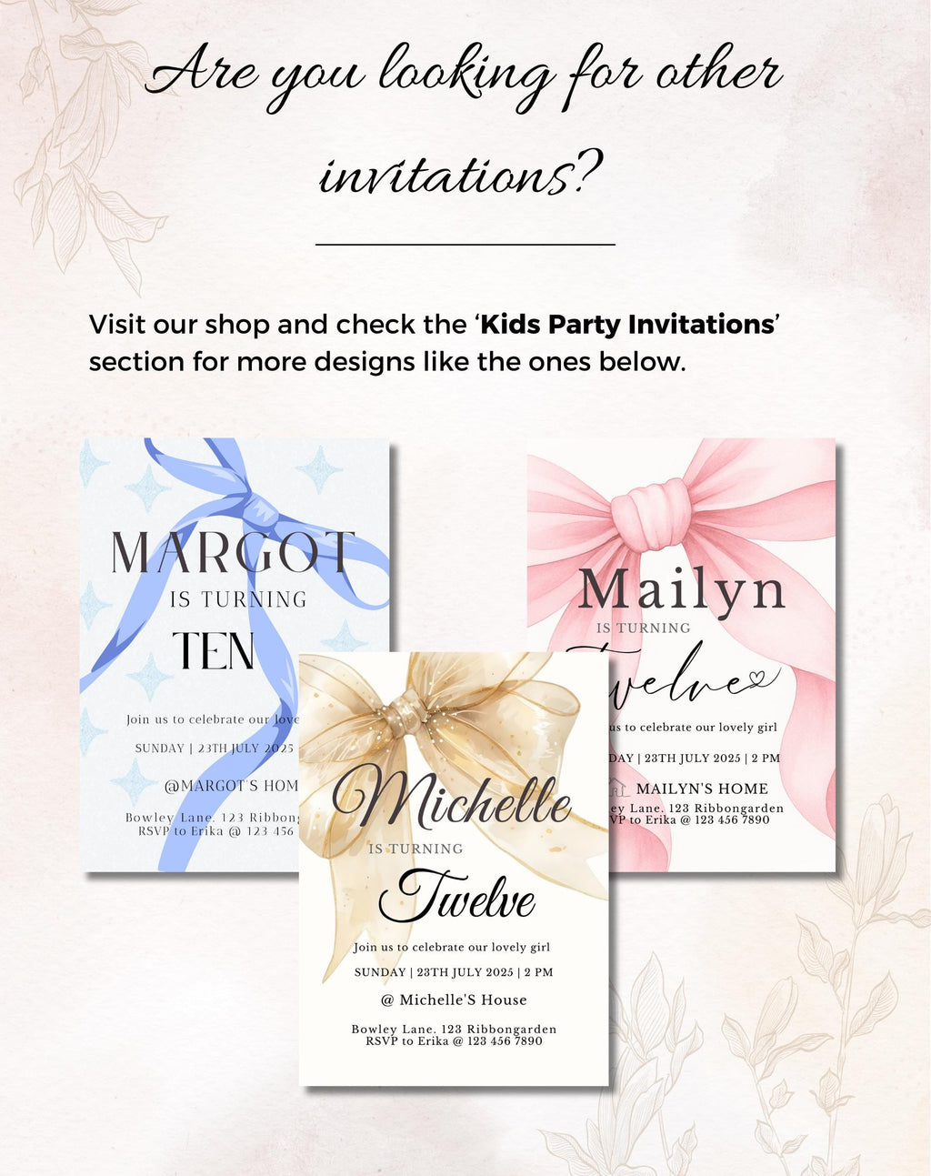 Lavender Bow Birthday Party Invitation