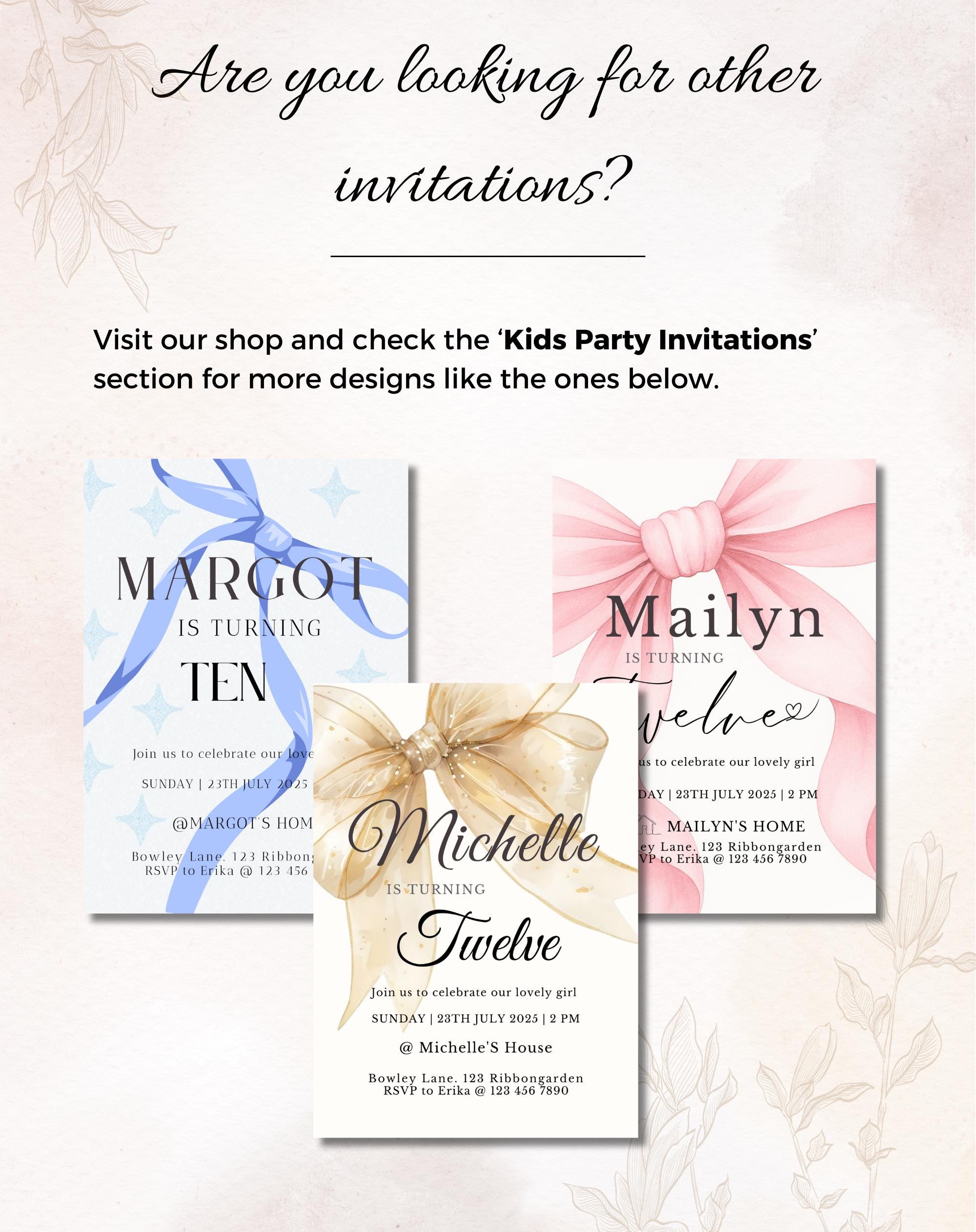 Lavender Bow Birthday Party Invitation