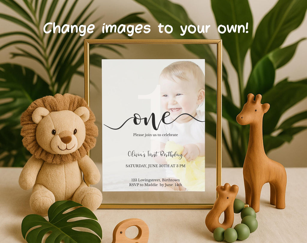 Minimal Photo First Birthday Invitation