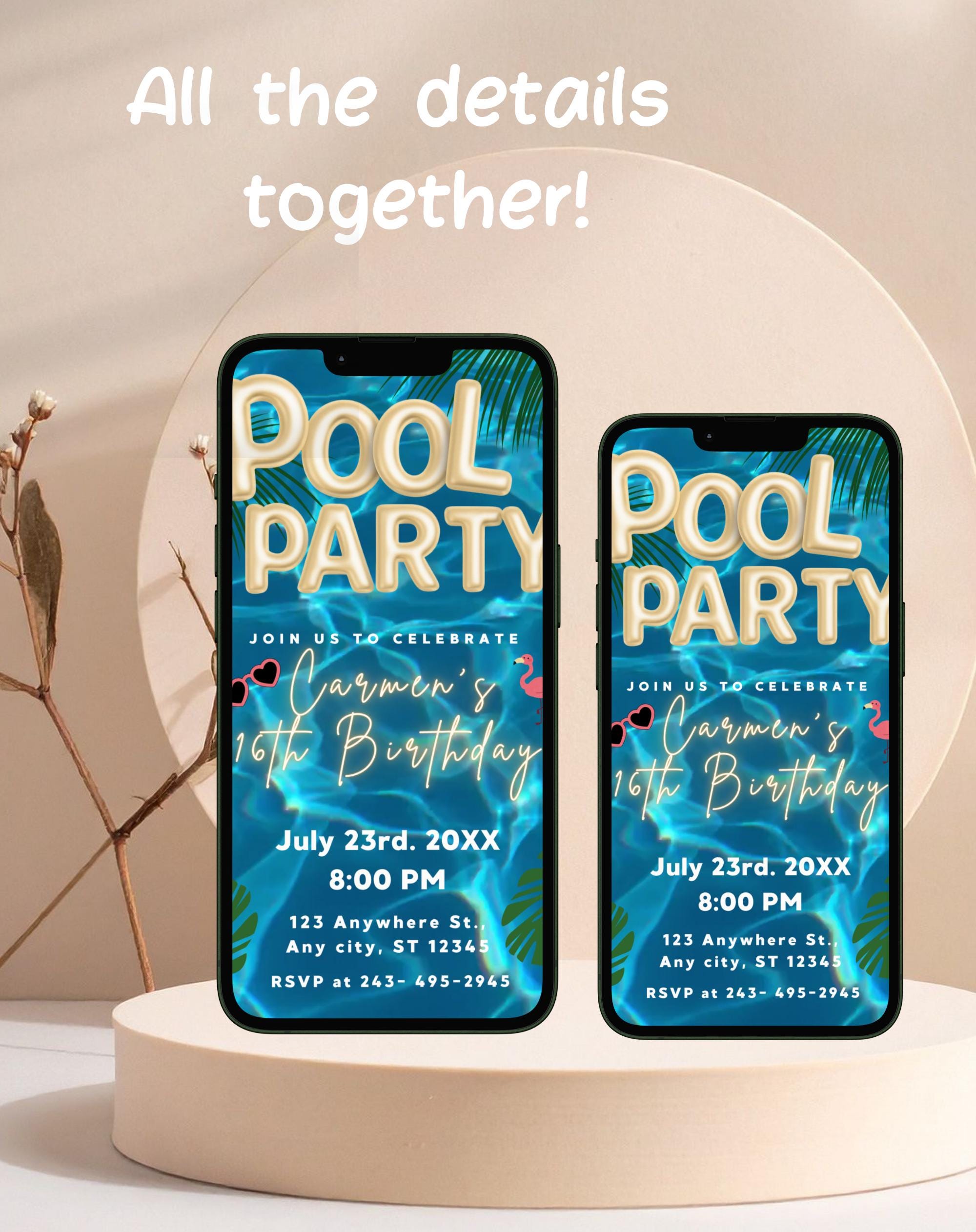 Gold Tropical Pool Party Invitation