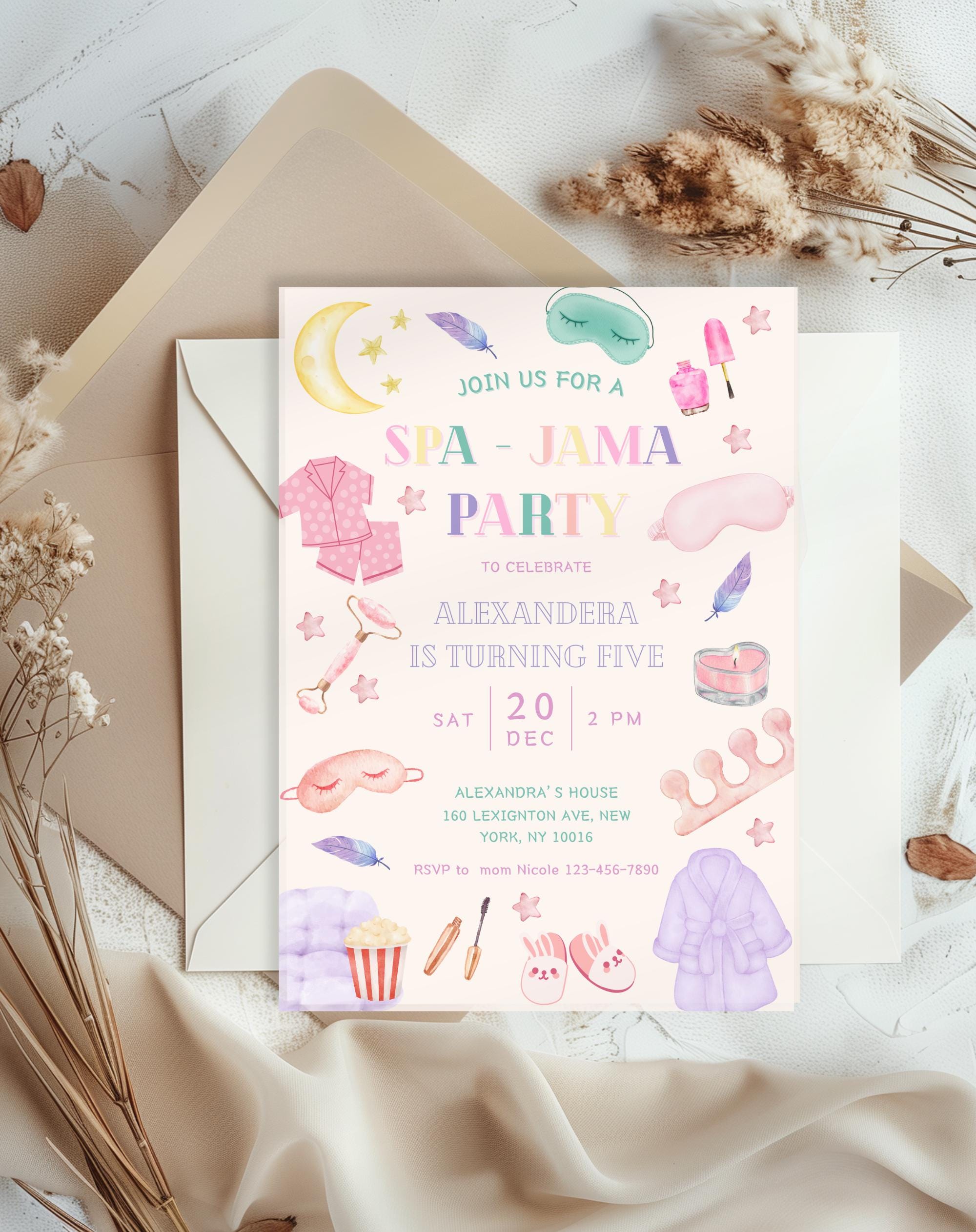Pastel Spa Pajama Sleepover Party Invitation