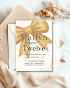 Gold Glitter Bow Birthday Invitation
