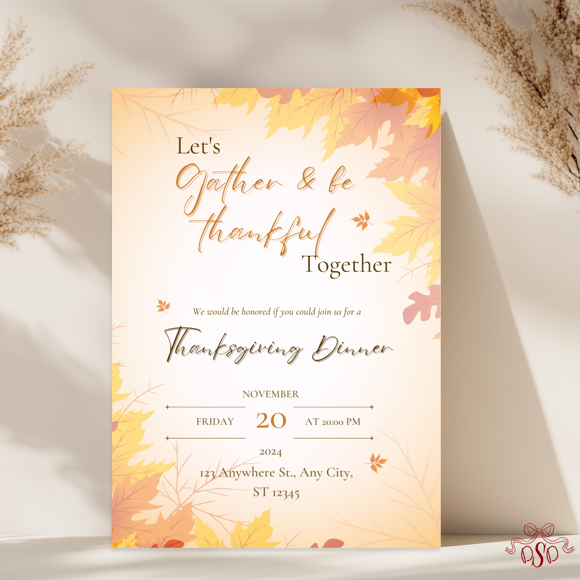 Autumn Friendsgiving Dinner Invitation - main design preview