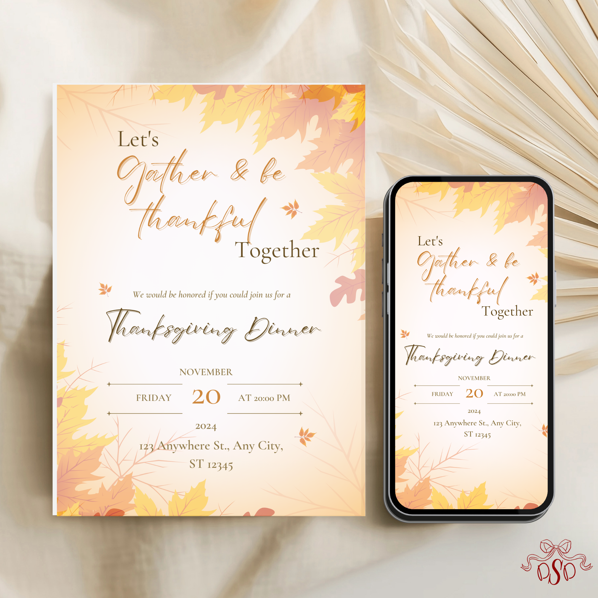 Autumn Friendsgiving Dinner Invitation - editable Canva template gallery image