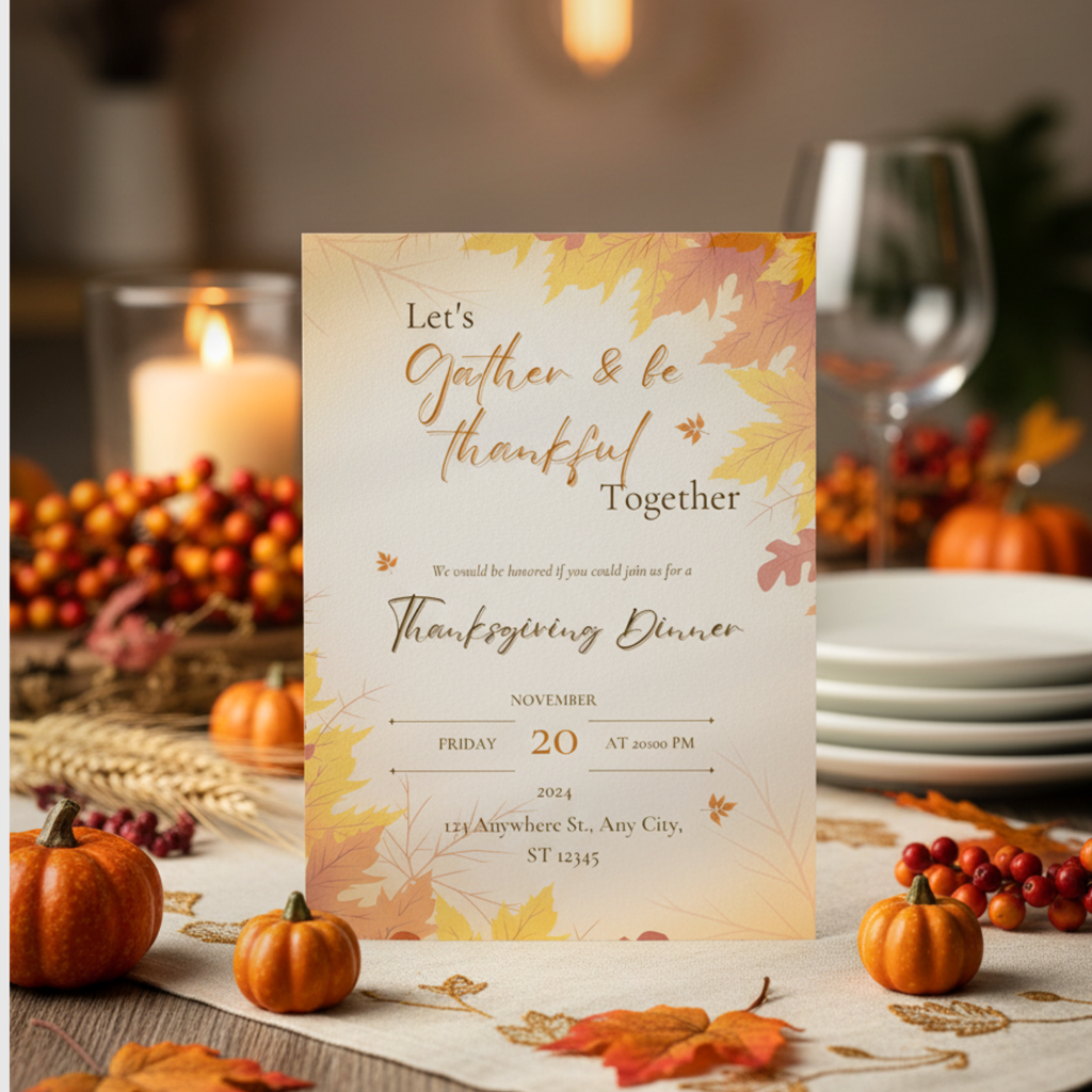 Autumn Friendsgiving Dinner Invitation - printable invite design detail