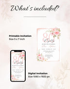 80th Birthday Invitation Pink Floral Elegant Invitation
