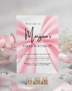 First Birthday Pink Ribbon Invitation