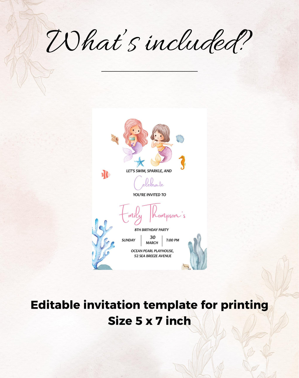 Mermaid Under the Sea Birthday Invitation