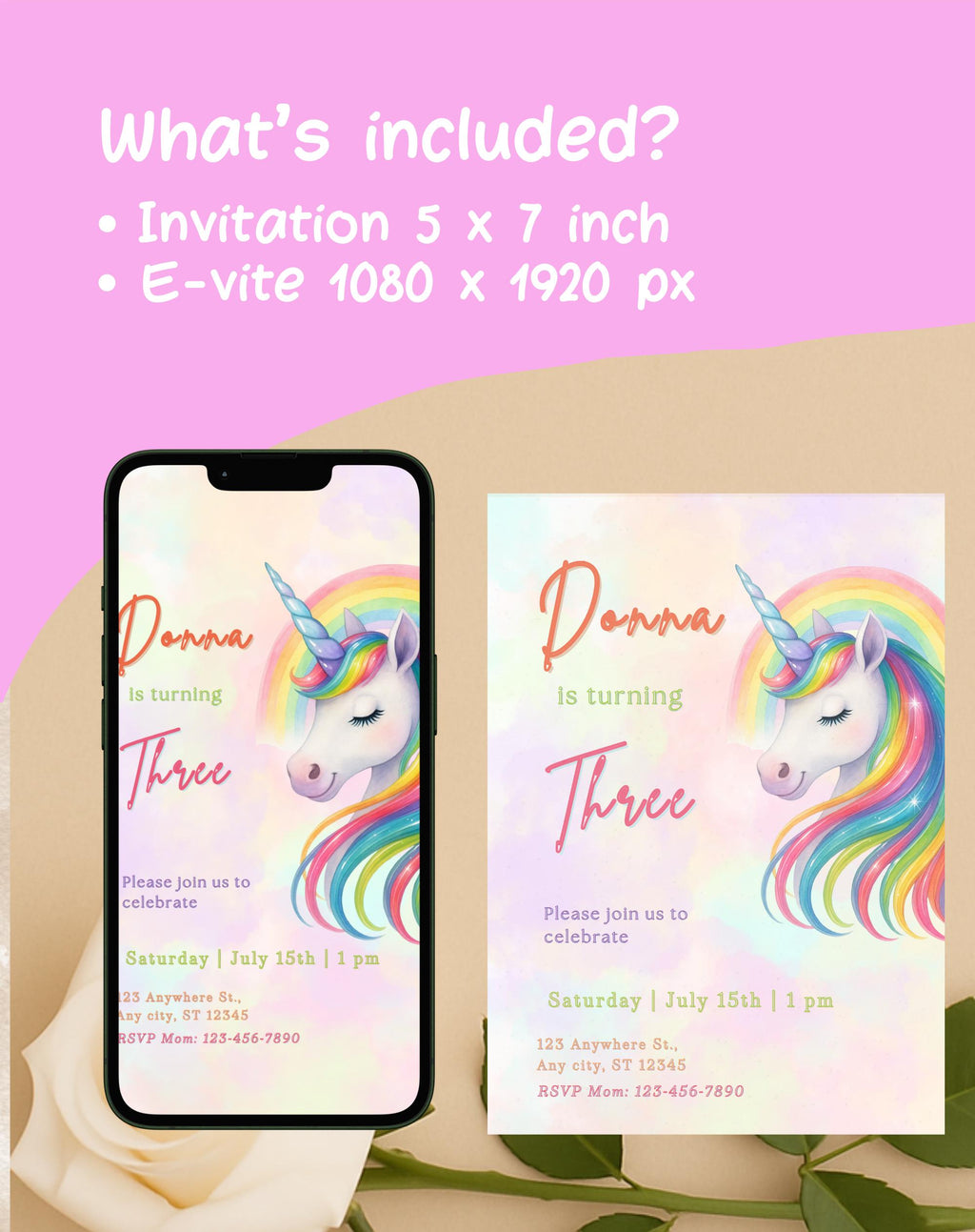 Unicorn Rainbow Pastel Birthday Invitation