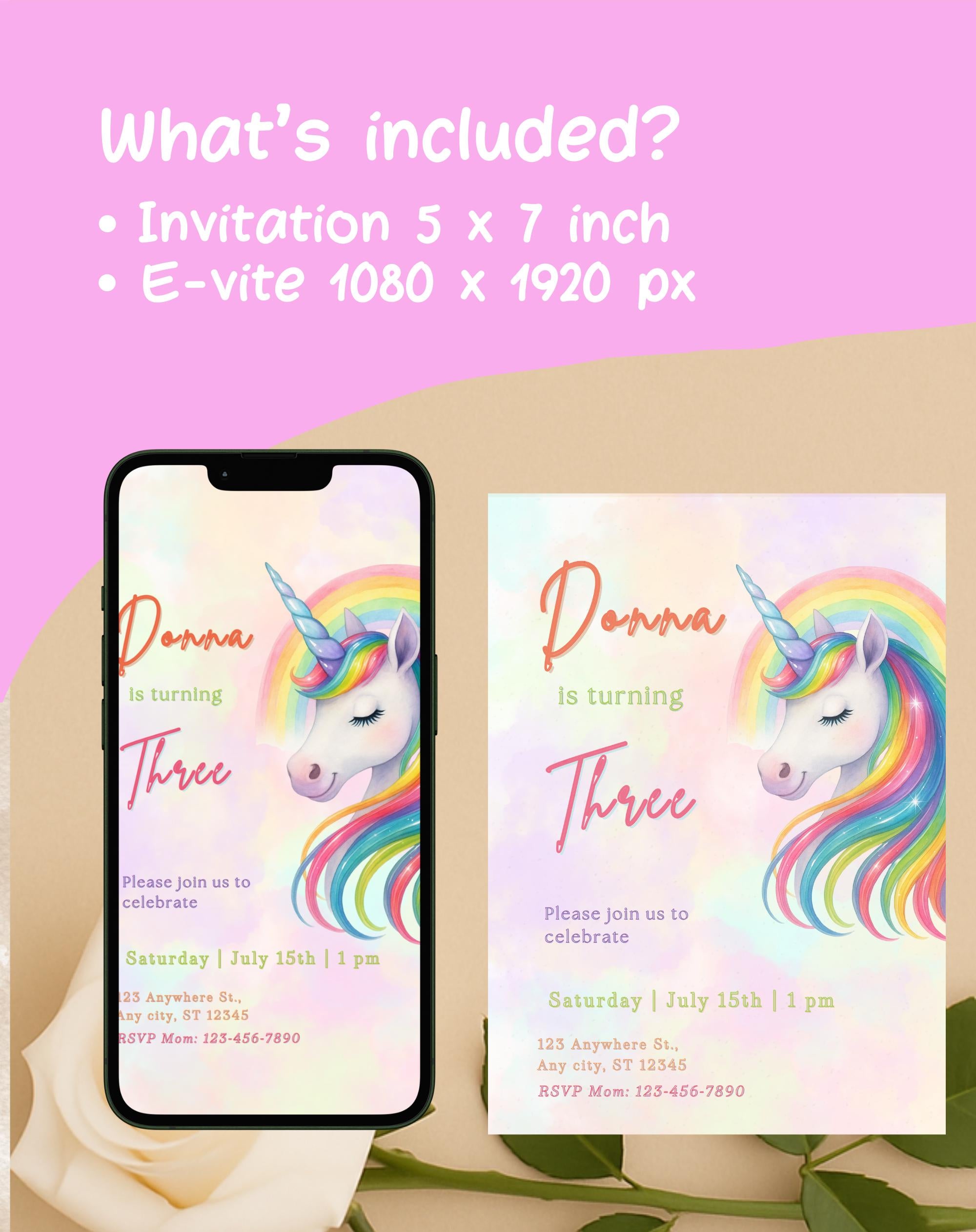 Unicorn Rainbow Pastel Birthday Invitation