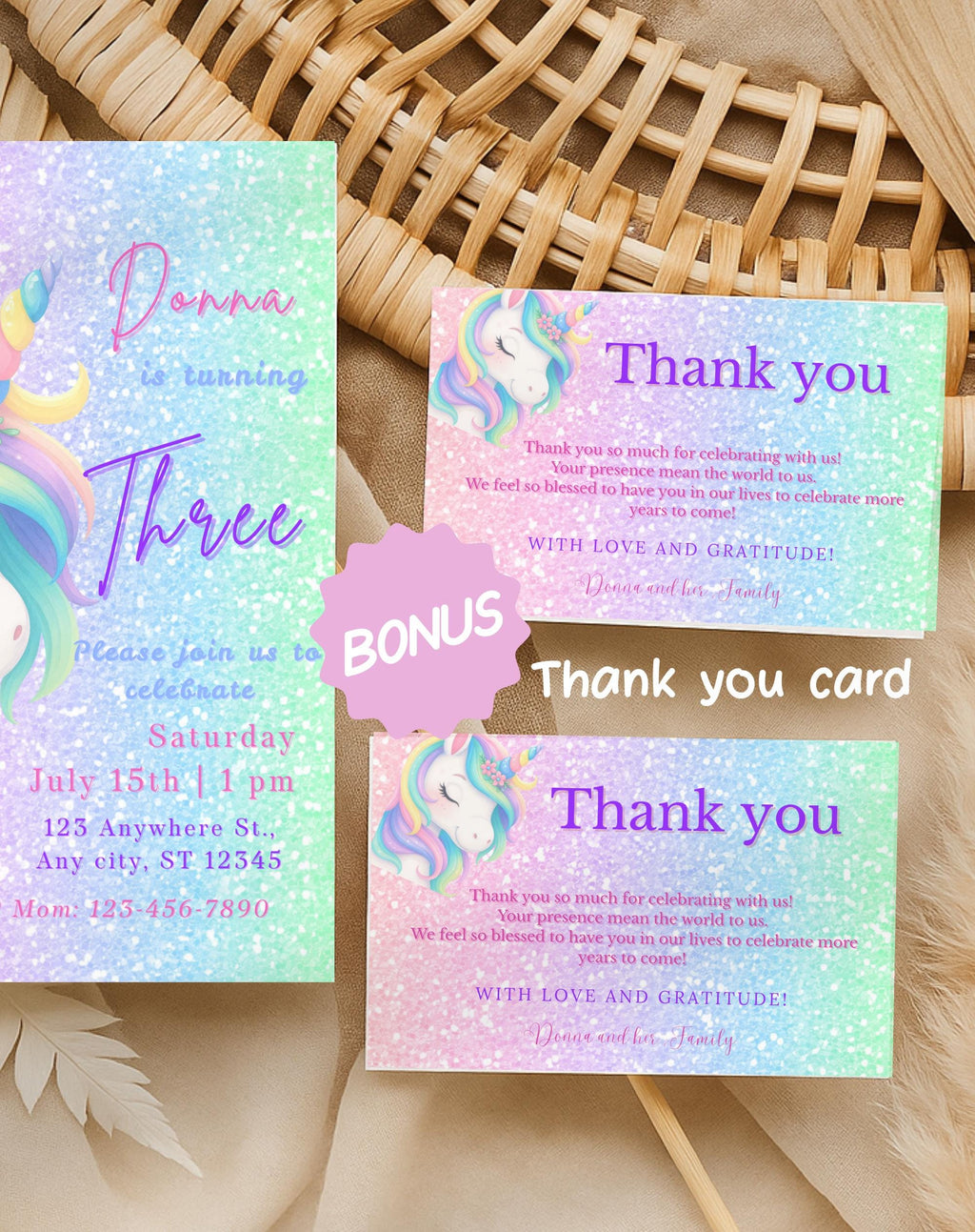 Unicorn Pastel Sparkle Birthday Invitation