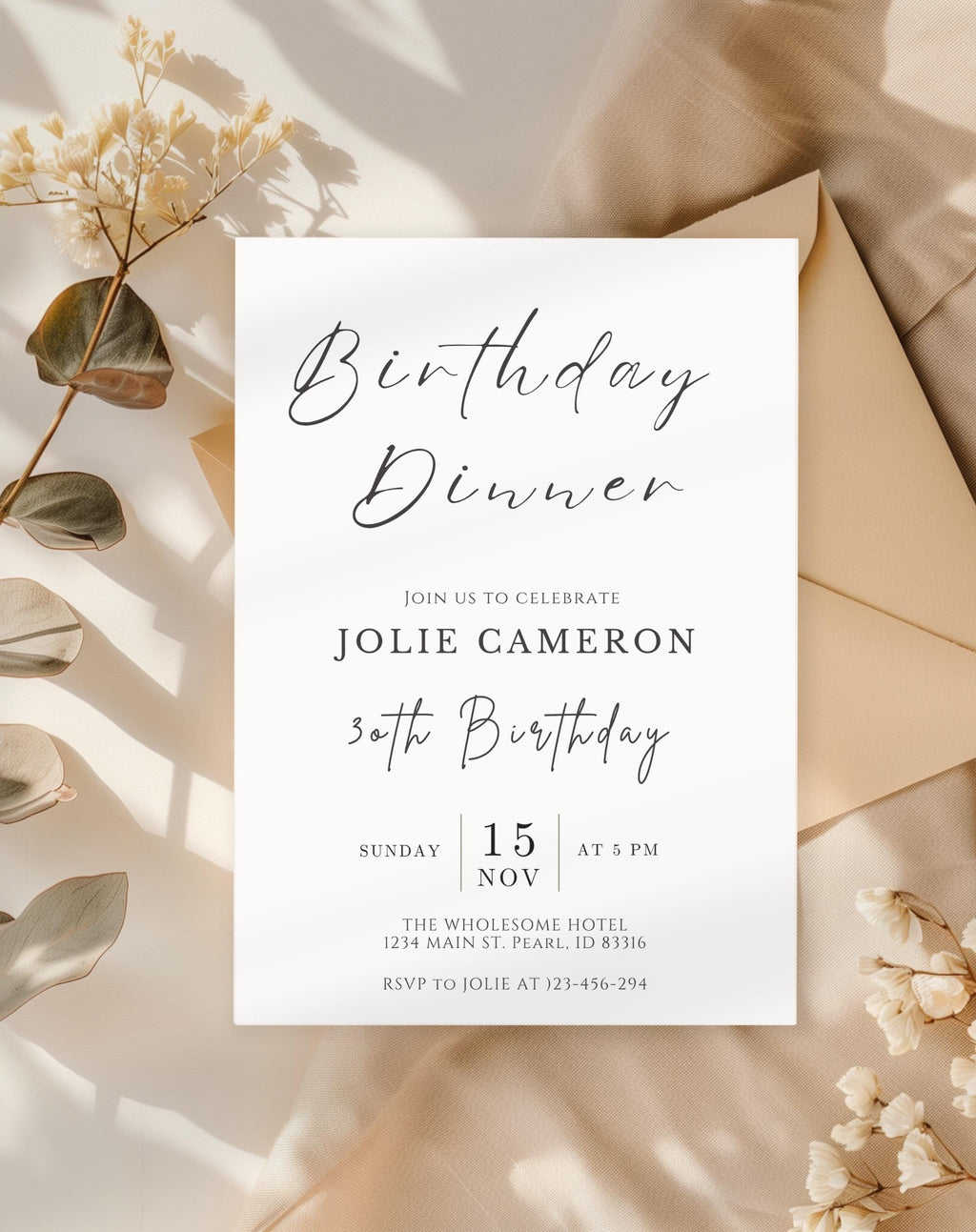 Minimalist Black and White Birthday Dinner Invitation