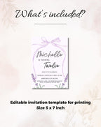 Lavender Bow Birthday Party Invitation