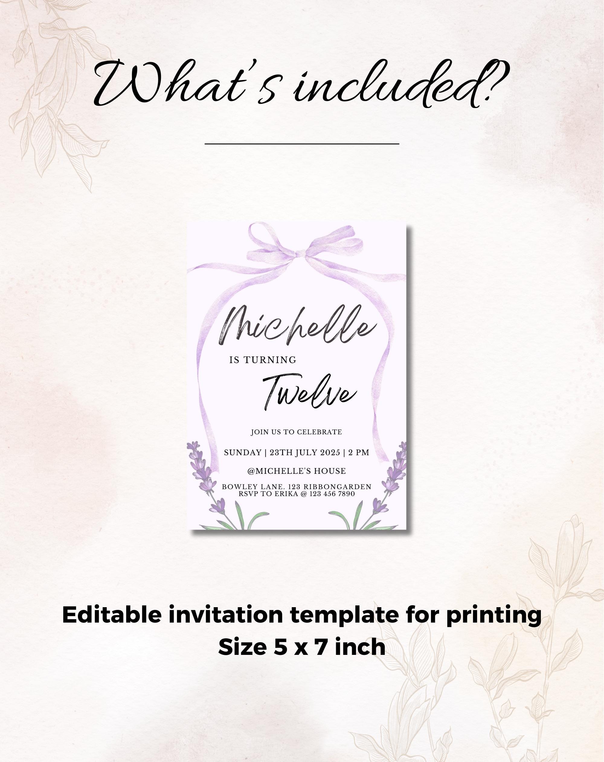 Lavender Bow Birthday Party Invitation