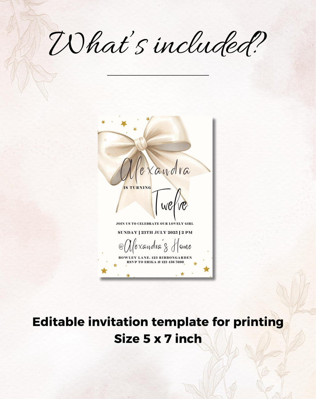 Gold Bow Satin Ribbon Birthday Invitation