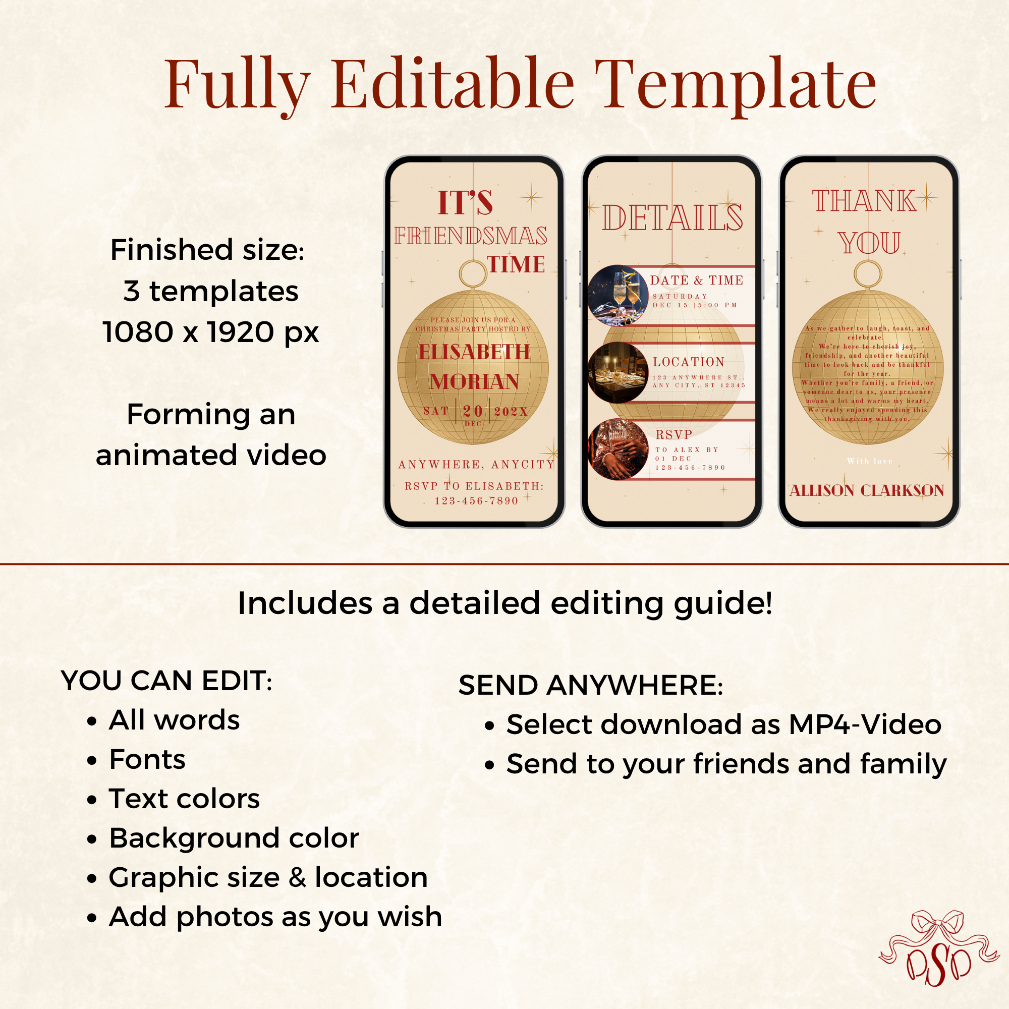 Beige Gold Minimalist Friendsmas Invitation Animated Video - printable design detail