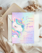 Unicorn Pastel Rainbow Birthday Invitation