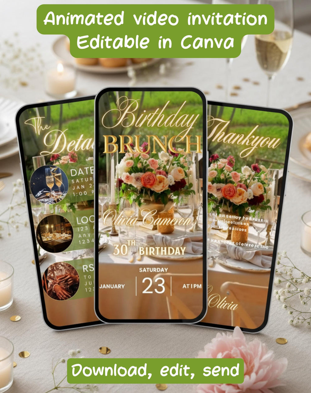 Birthday Brunch Floral Invitation E-vite - editable digital template