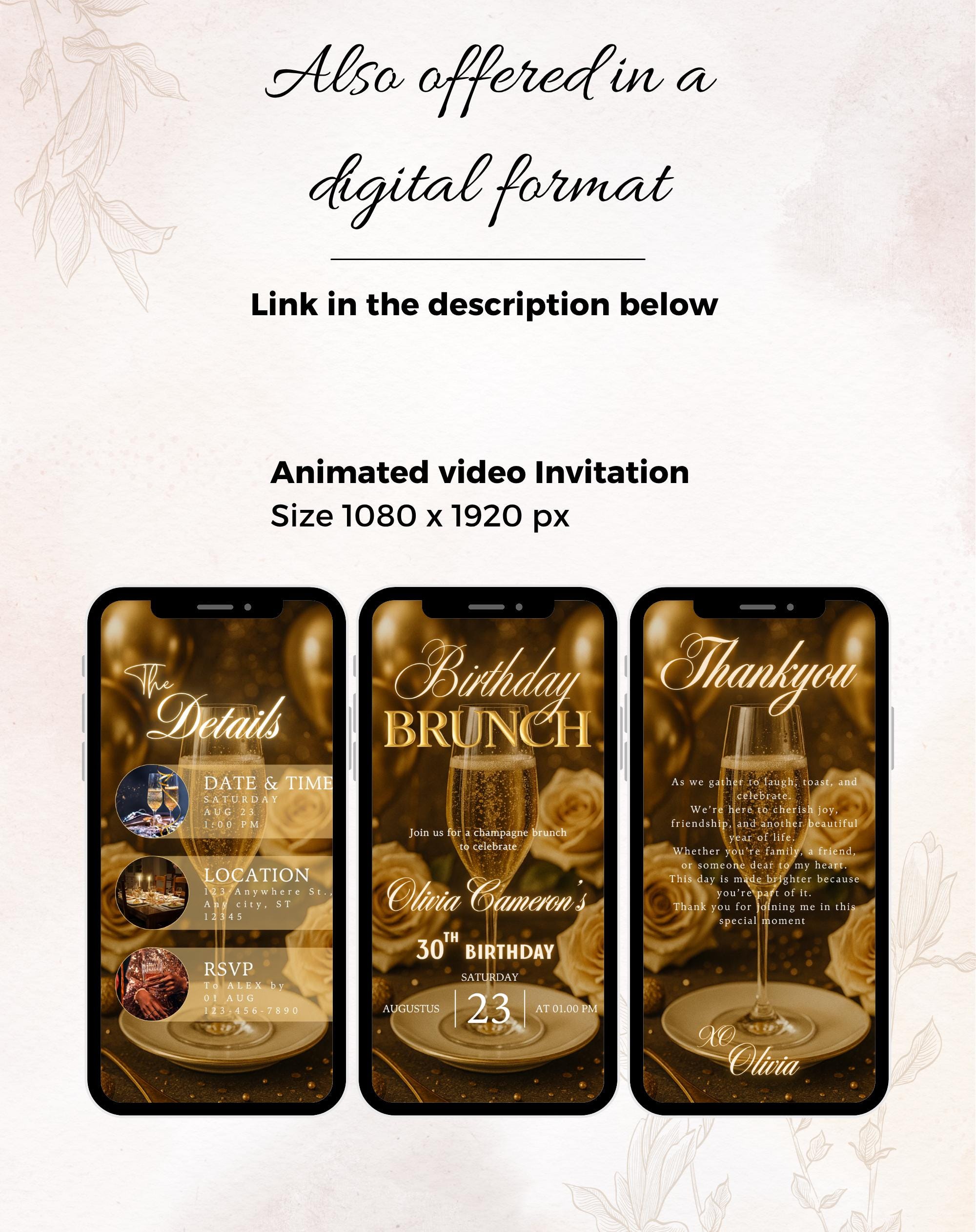 Birthday Champagne Brunch Gold/Black Neon Invitation