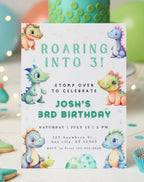 Dinosaur Colorful Pastel Birthday Invitation