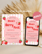 Strawberry Berry First Birthday Invitation