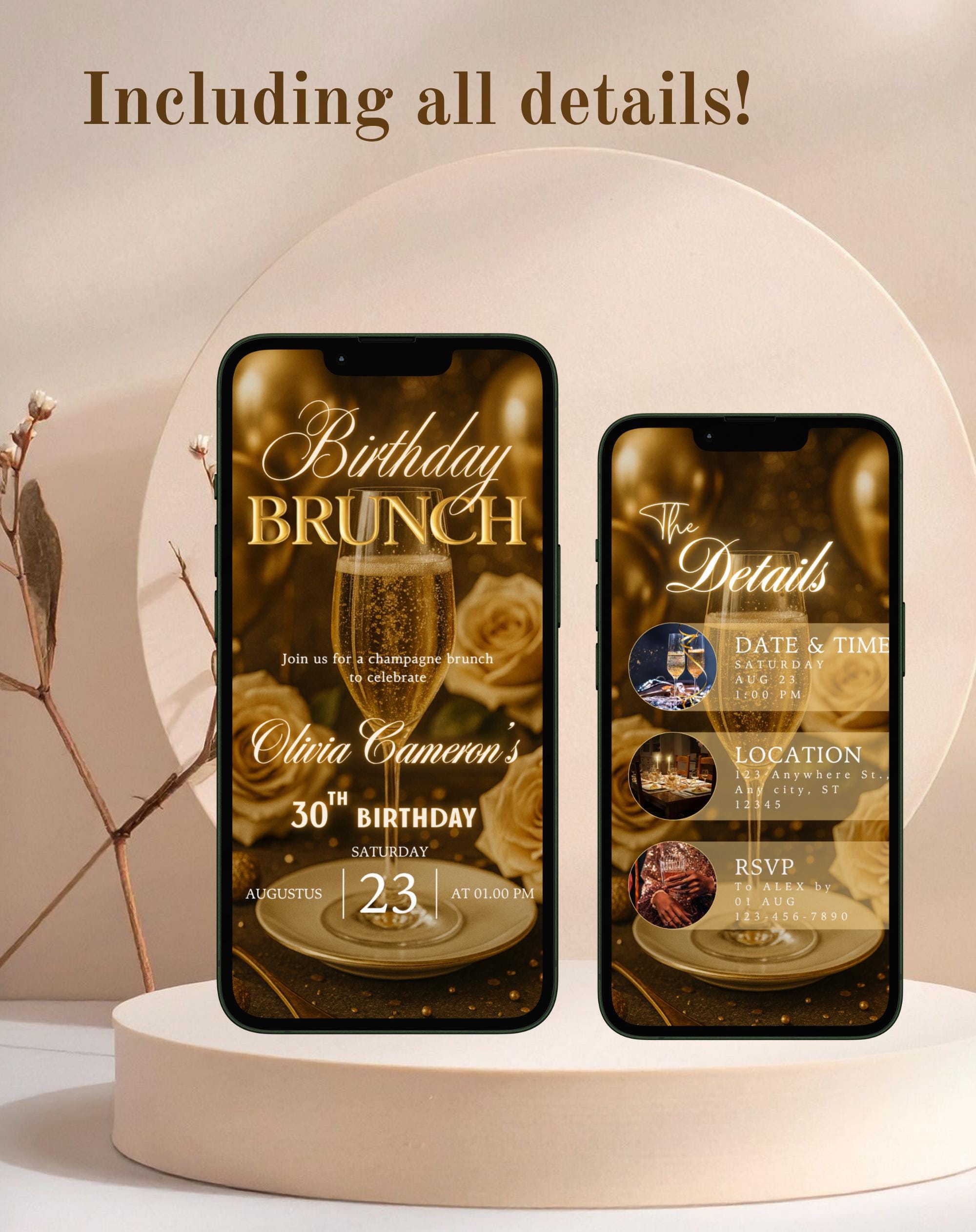 Gold Birthday Brunch Animated Invitation (E-vite)