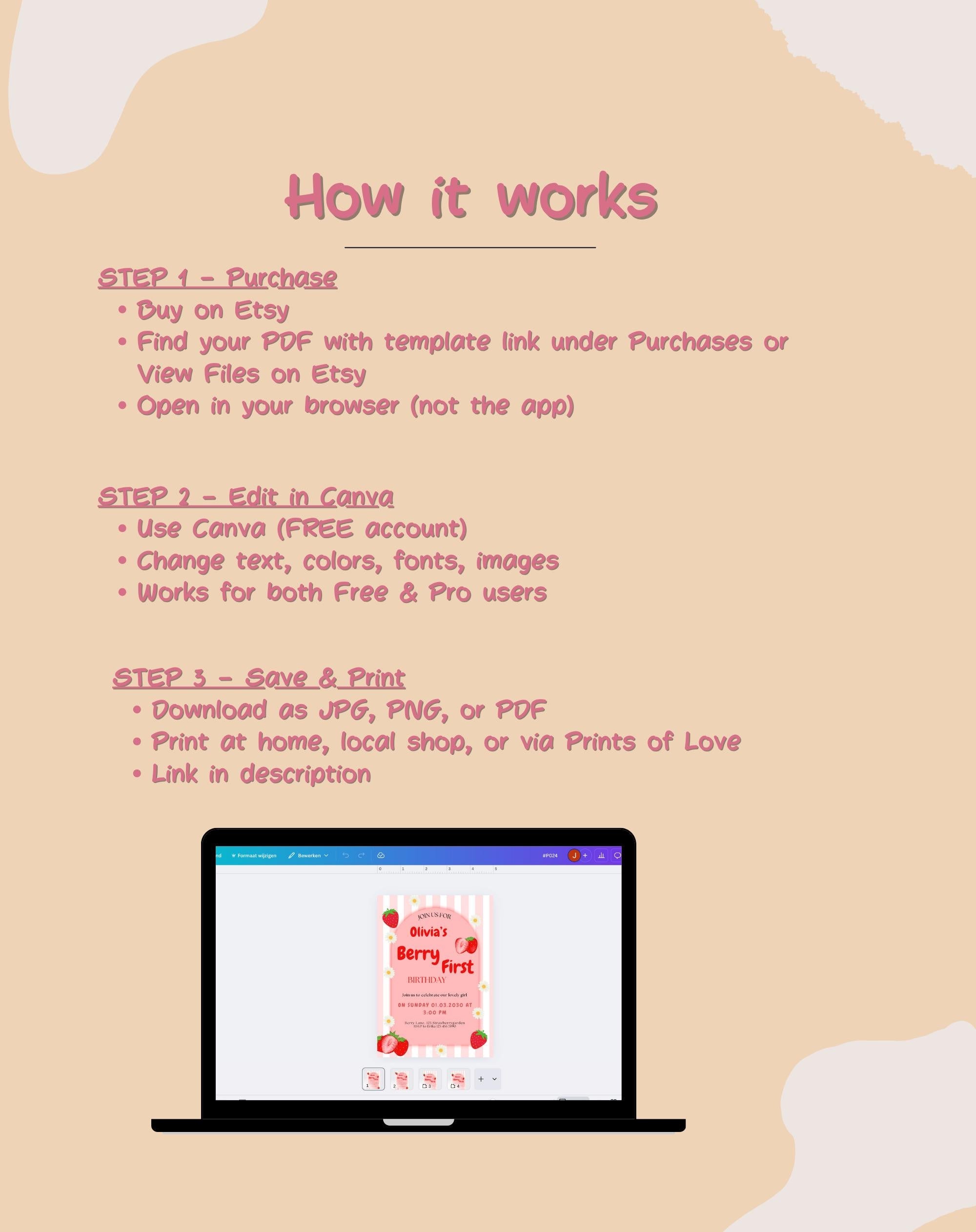 Strawberry Berry First Birthday Invitation