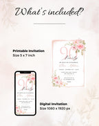 90th Birthday Invitation Pink Floral Elegant Invitation