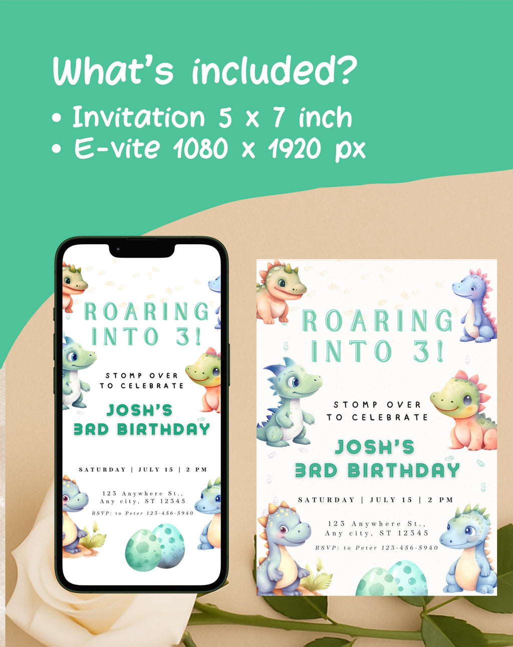 Dinosaur Colorful Pastel Birthday Invitation