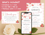 Berry First Birthday Strawberry Gingham Party Invitation