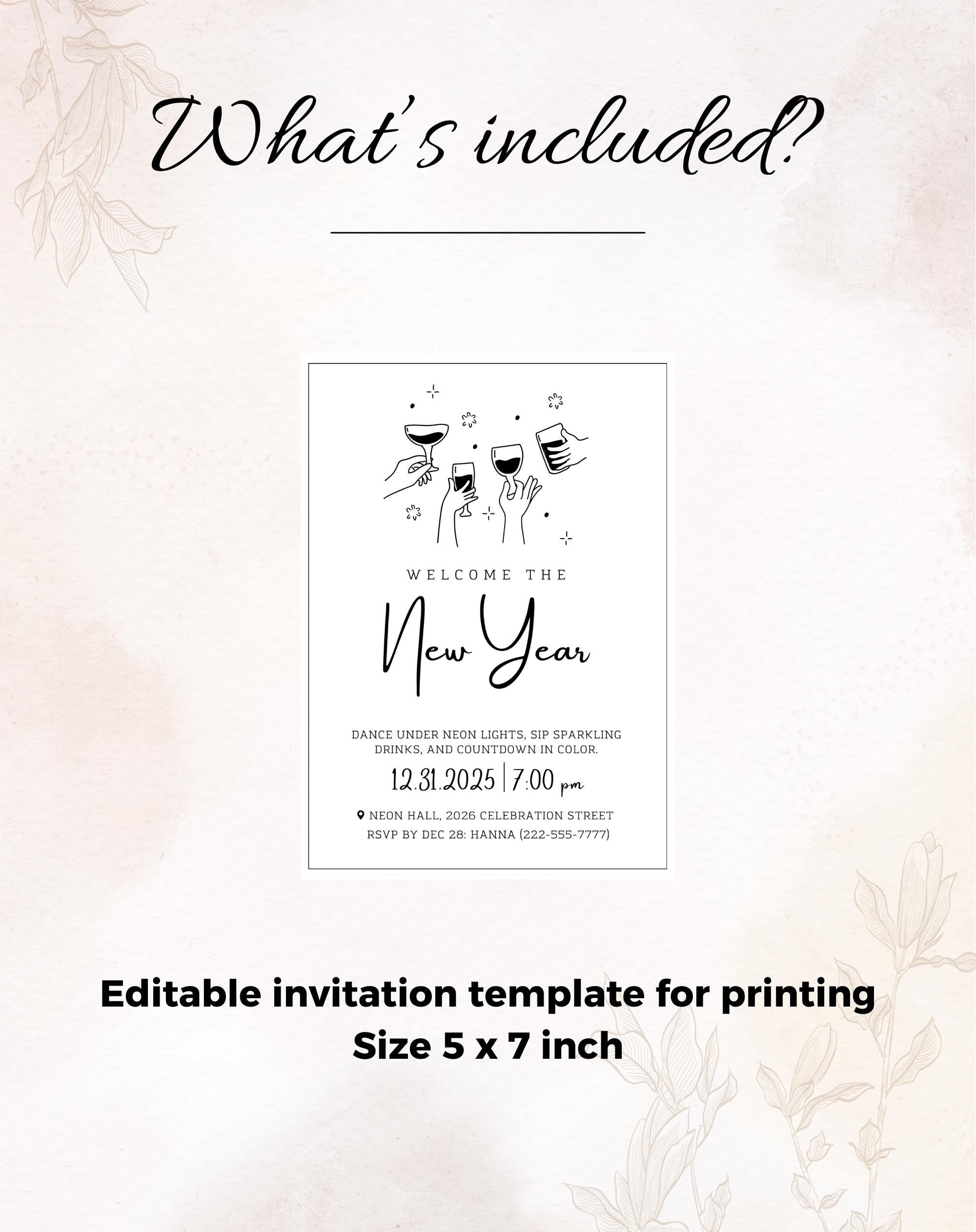 Black & White New Year Drinks Invitation