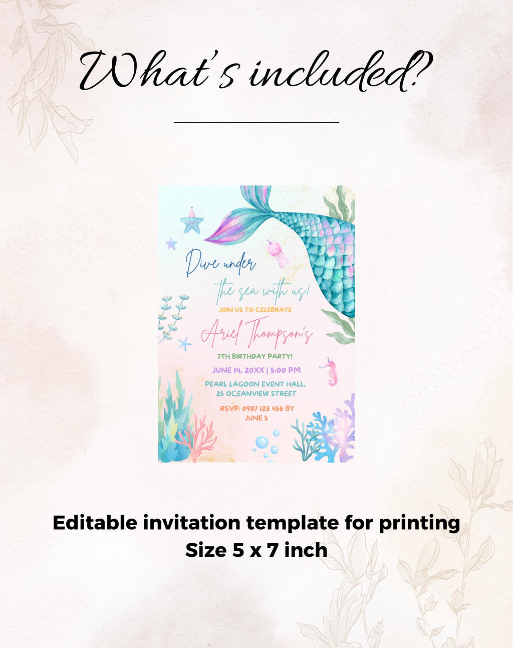 Pastel Mermaid Tail Birthday Invitation