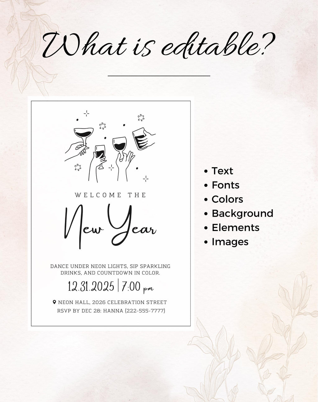Black & White New Year Drinks Invitation
