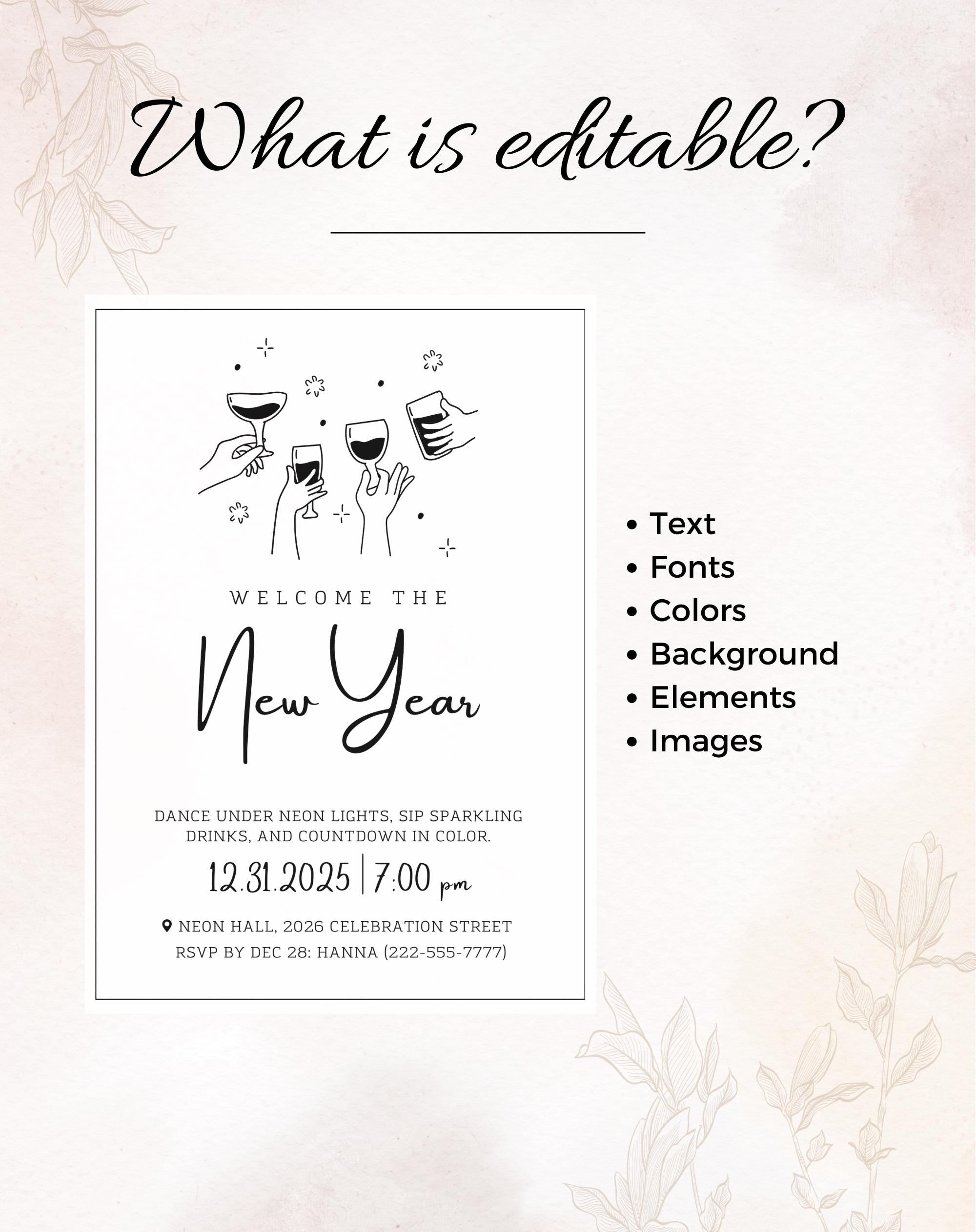 Black & White New Year Drinks Invitation