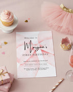 First Birthday Blush Pink Bow Invitation