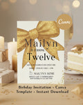 Gold Glitter Bow Birthday Invitation