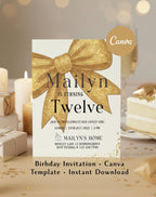 Gold Glitter Bow Birthday Invitation