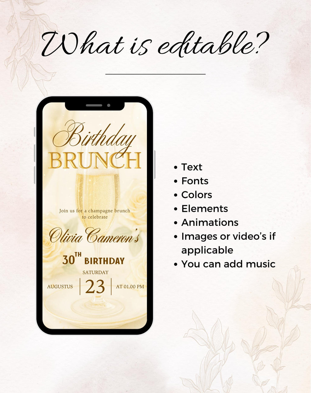 Gold Birthday Brunch Invitation (E-vite)