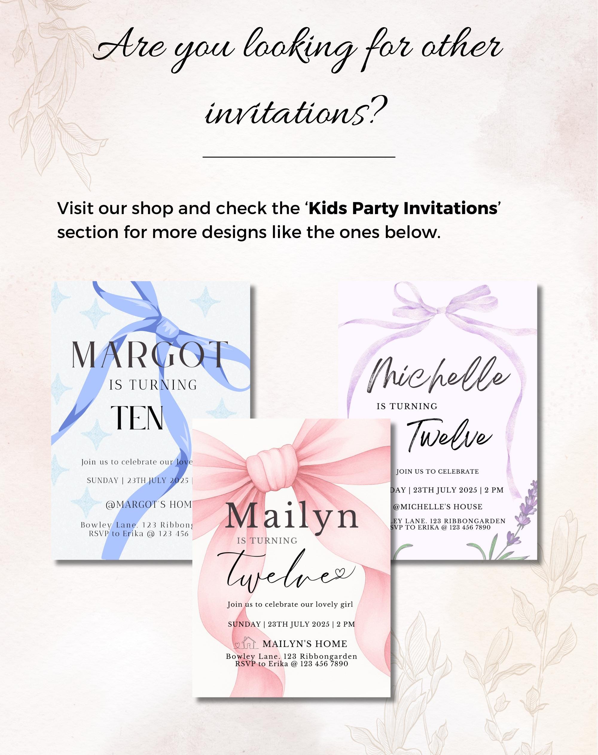 Gold Sheer Bow Birthday Party Invitation