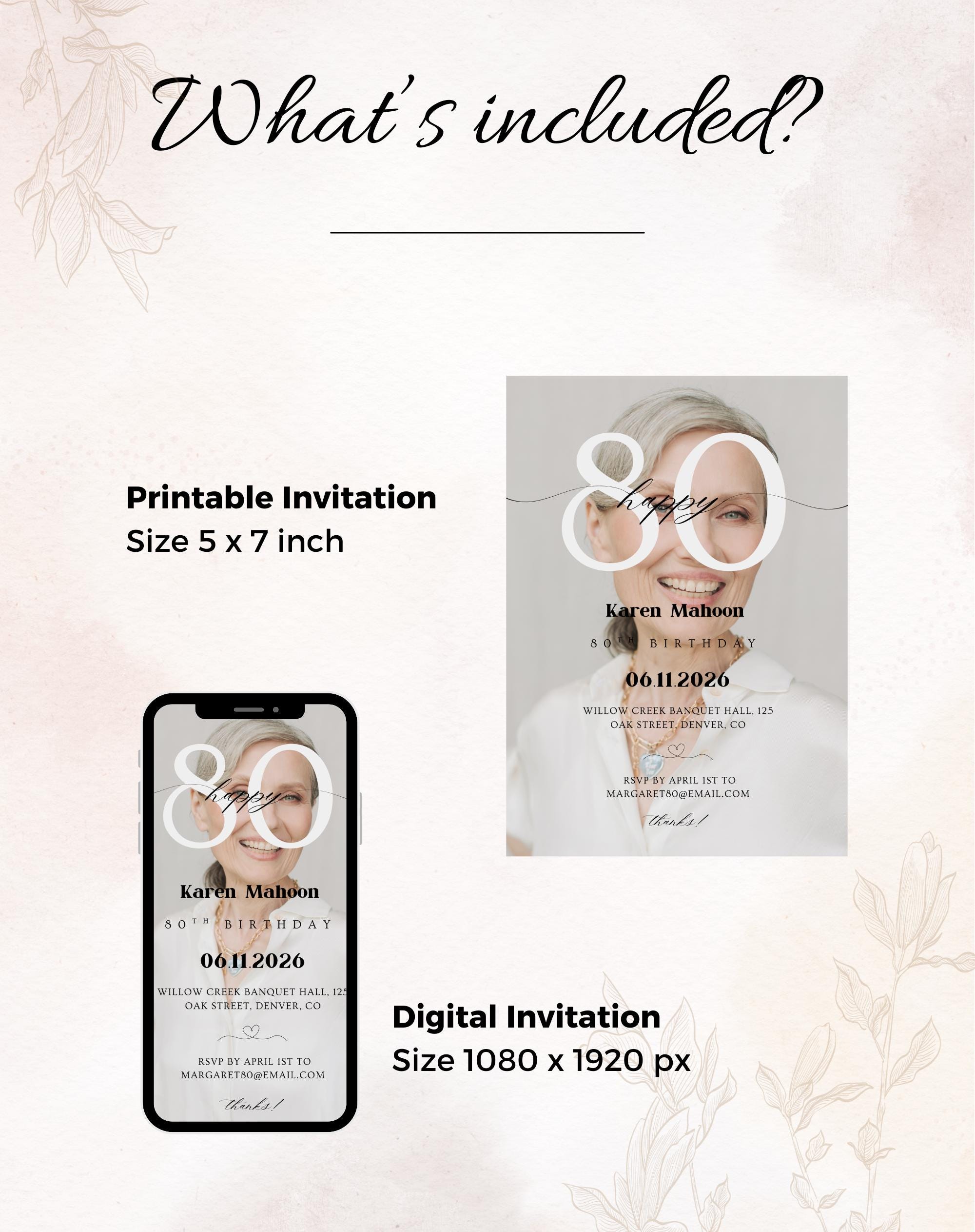80th Birthday Modern Photo Invitation